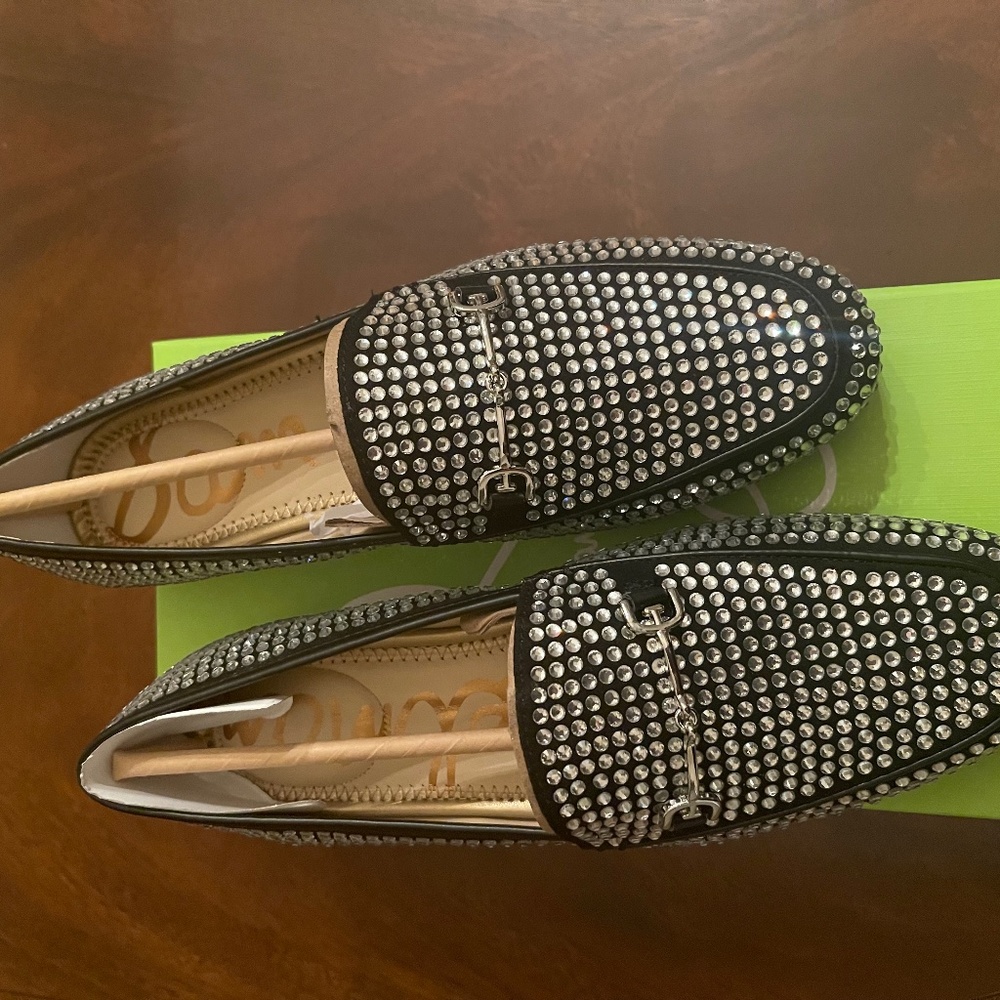 SAM EDELMAN  LORAINEGLITZ,BLACKFAB Loafers! Blingy! Never worn, still in box!